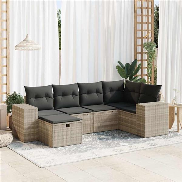 Grote foto vidaxl 6 delige loungeset met kussens poly rattan lichtgrijs tuin en terras tuinmeubelen