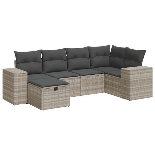 Grote foto vidaxl 6 delige loungeset met kussens poly rattan lichtgrijs tuin en terras tuinmeubelen