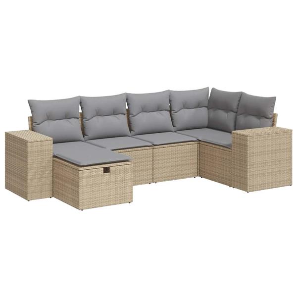 Grote foto vidaxl 6 delige loungeset met kussens poly rattan beige tuin en terras tuinmeubelen