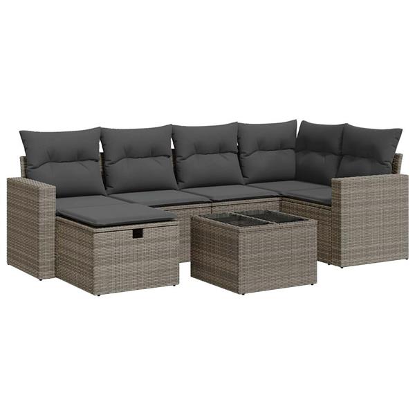 Grote foto vidaxl 7 delige loungeset met kussens poly rattan grijs tuin en terras tuinmeubelen