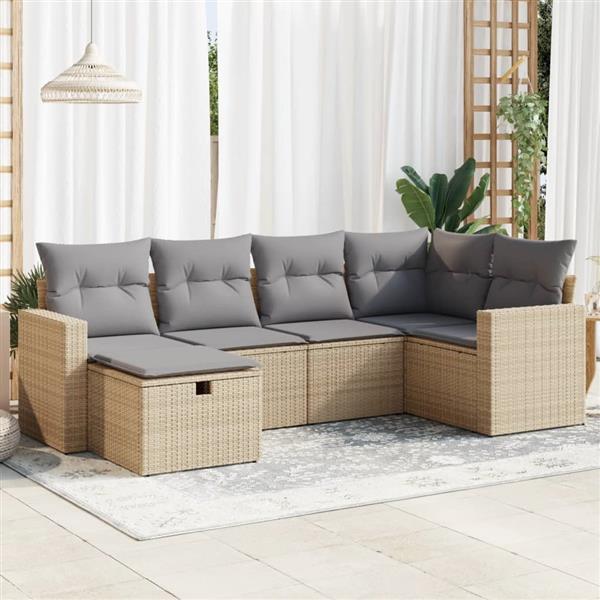 Grote foto vidaxl 6 delige loungeset met kussens poly rattan beige tuin en terras tuinmeubelen