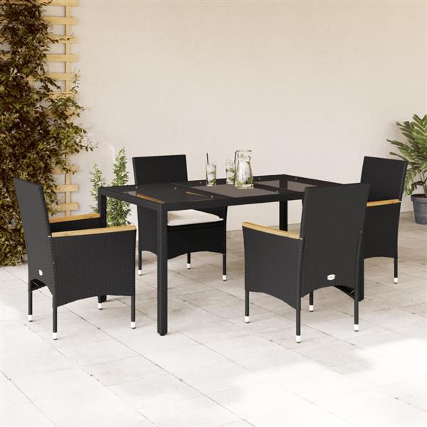 Grote foto vidaxl 5 delige tuinset met kussens poly rattan en glas zwart tuin en terras tuinmeubelen