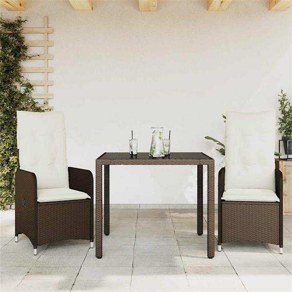 Grote foto vidaxl 3 delige bistroset met kussens poly rattan bruin tuin en terras tuinmeubelen