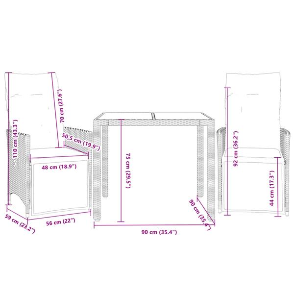 Grote foto vidaxl 3 delige bistroset met kussens poly rattan zwart tuin en terras tuinmeubelen