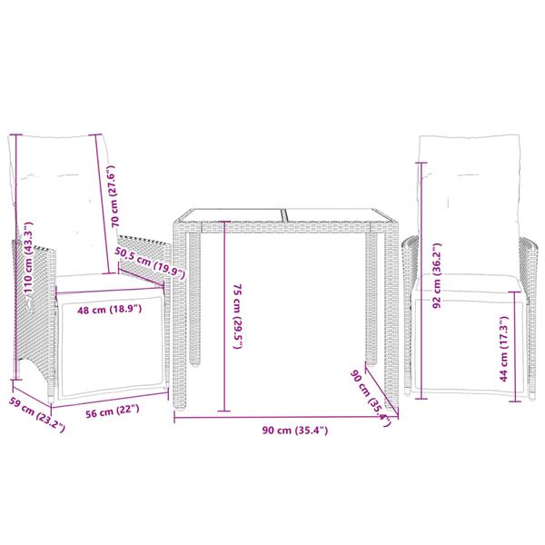 Grote foto vidaxl 3 delige bistroset met kussens poly rattan zwart tuin en terras tuinmeubelen