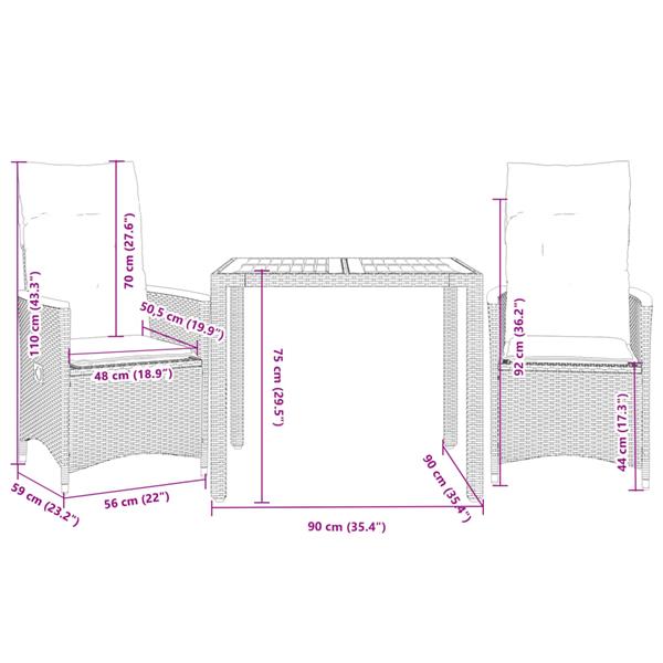 Grote foto vidaxl 3 delige bistroset met kussens poly rattan zwart tuin en terras tuinmeubelen