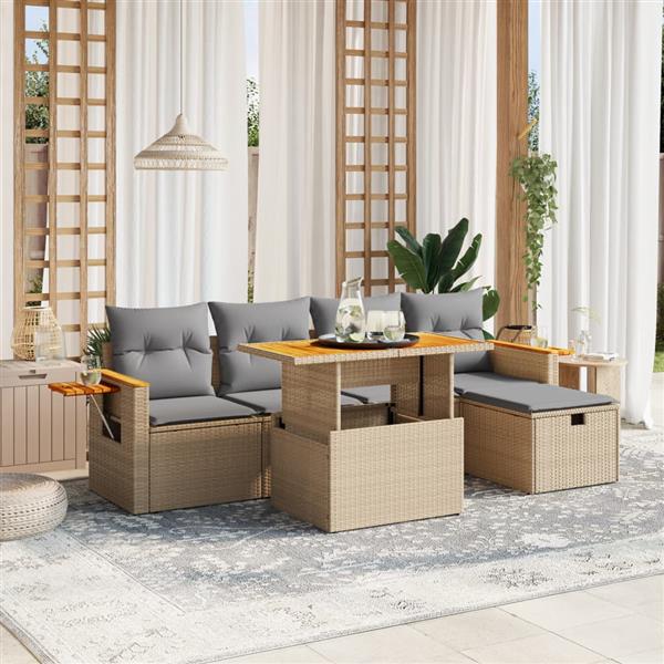 Grote foto vidaxl 6 delige loungeset met kussens poly rattan beige tuin en terras tuinmeubelen