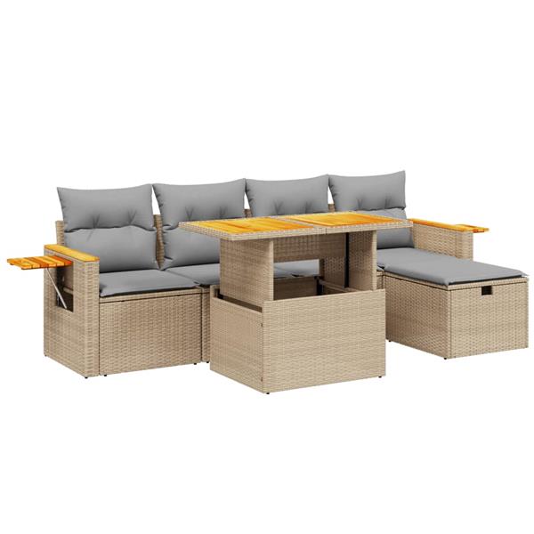 Grote foto vidaxl 6 delige loungeset met kussens poly rattan beige tuin en terras tuinmeubelen