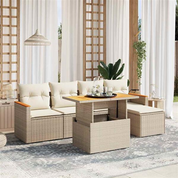 Grote foto vidaxl 6 delige loungeset met kussens poly rattan beige tuin en terras tuinmeubelen