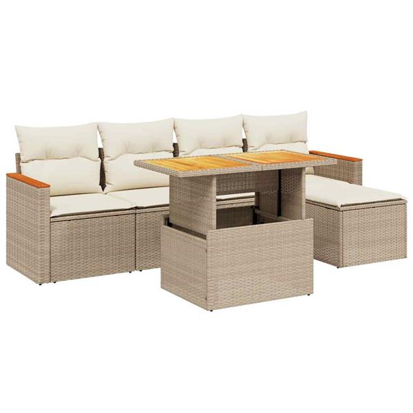 Grote foto vidaxl 6 delige loungeset met kussens poly rattan beige tuin en terras tuinmeubelen