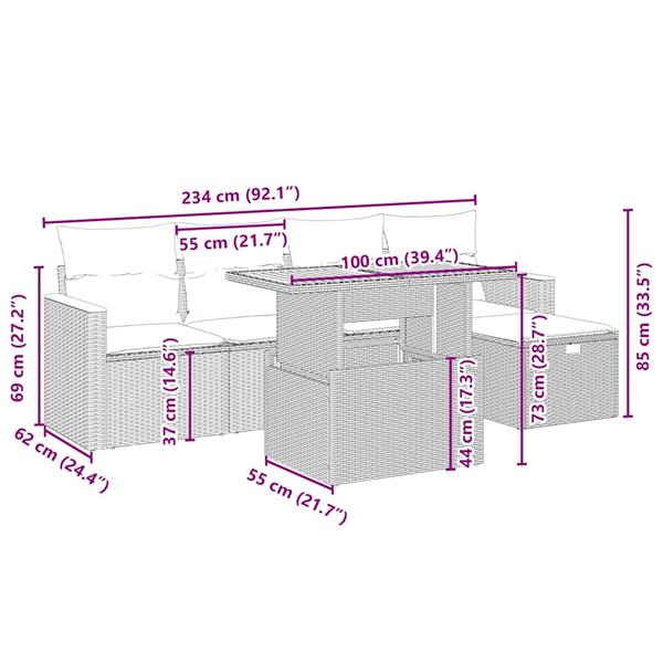 Grote foto vidaxl 6 delige loungeset met kussens poly rattan beige tuin en terras tuinmeubelen
