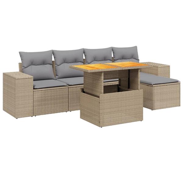 Grote foto vidaxl 6 delige loungeset met kussens poly rattan beige tuin en terras tuinmeubelen