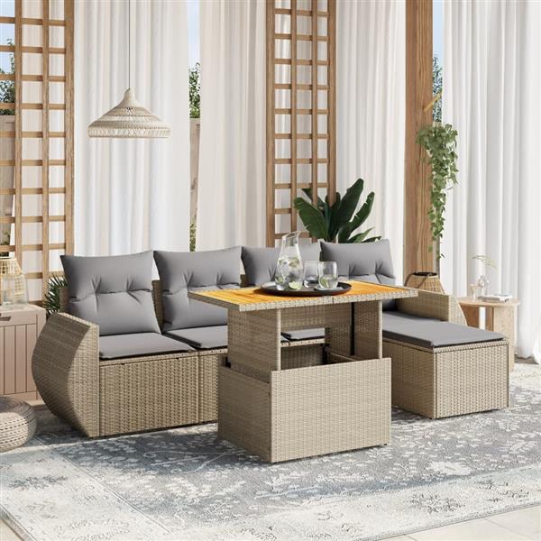 Grote foto vidaxl 6 delige loungeset met kussens poly rattan beige tuin en terras tuinmeubelen