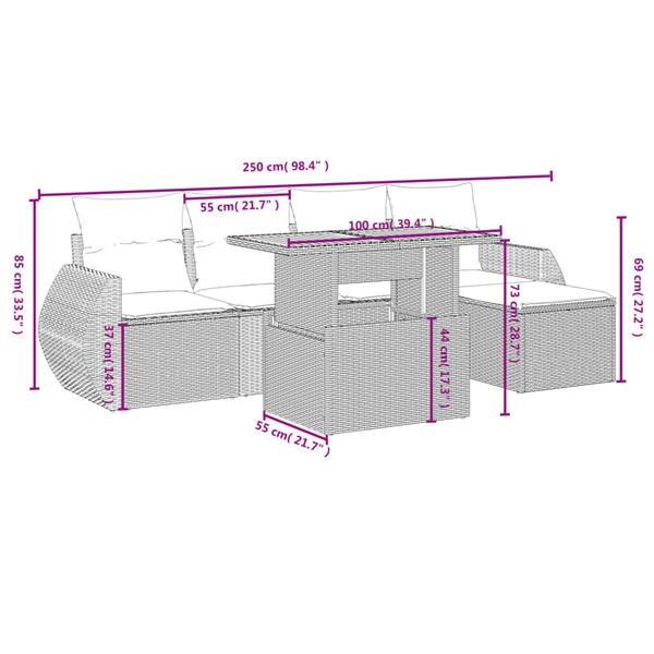 Grote foto vidaxl 6 delige loungeset met kussens poly rattan beige tuin en terras tuinmeubelen