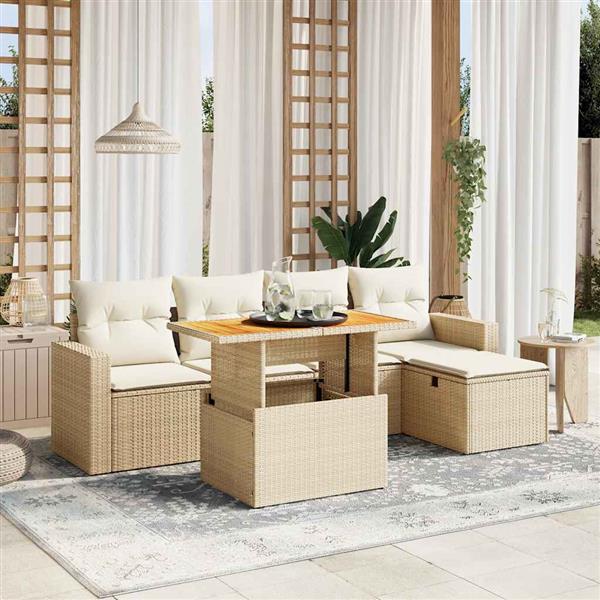 Grote foto vidaxl 6 delige loungeset met kussens poly rattan beige tuin en terras tuinmeubelen