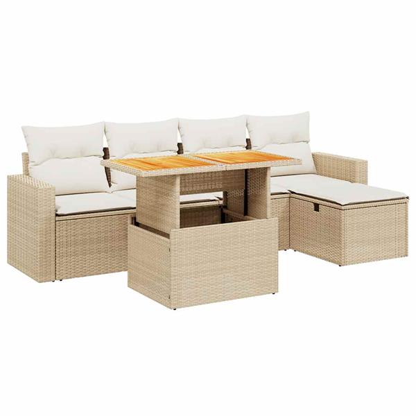 Grote foto vidaxl 6 delige loungeset met kussens poly rattan beige tuin en terras tuinmeubelen