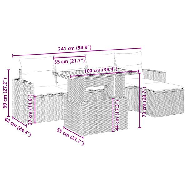 Grote foto vidaxl 6 delige loungeset met kussens poly rattan beige tuin en terras tuinmeubelen