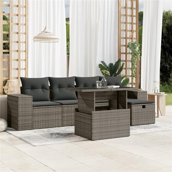Grote foto vidaxl 6 delige loungeset met kussens poly rattan grijs tuin en terras tuinmeubelen