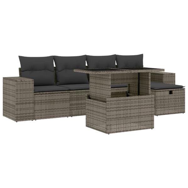 Grote foto vidaxl 6 delige loungeset met kussens poly rattan grijs tuin en terras tuinmeubelen