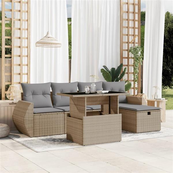 Grote foto vidaxl 6 delige loungeset met kussens poly rattan beige tuin en terras tuinmeubelen