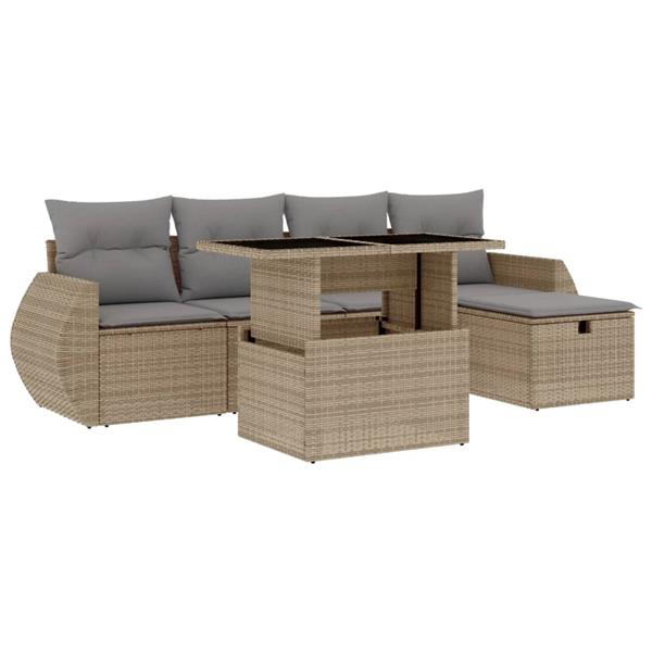 Grote foto vidaxl 6 delige loungeset met kussens poly rattan beige tuin en terras tuinmeubelen