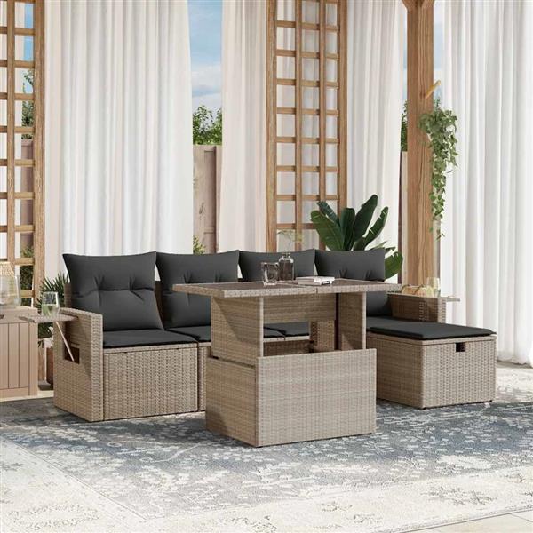 Grote foto vidaxl 6 delige loungeset met kussens poly rattan lichtgrijs tuin en terras tuinmeubelen