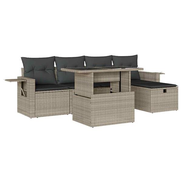 Grote foto vidaxl 6 delige loungeset met kussens poly rattan lichtgrijs tuin en terras tuinmeubelen