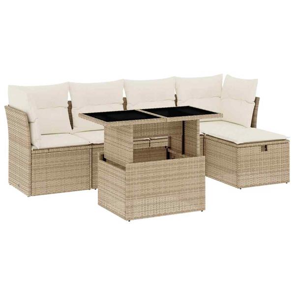 Grote foto vidaxl 6 delige loungeset met kussens poly rattan beige tuin en terras tuinmeubelen