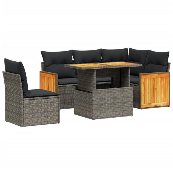Grote foto vidaxl 6 delige loungeset met kussens poly rattan beige tuin en terras tuinmeubelen