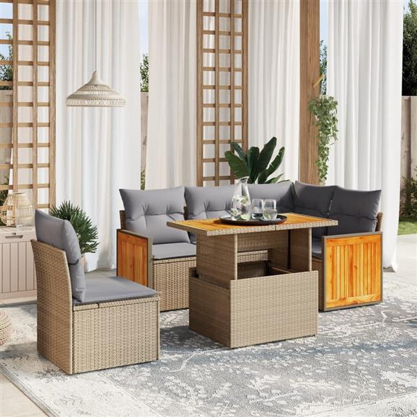 Grote foto vidaxl 6 delige loungeset met kussens poly rattan beige tuin en terras tuinmeubelen