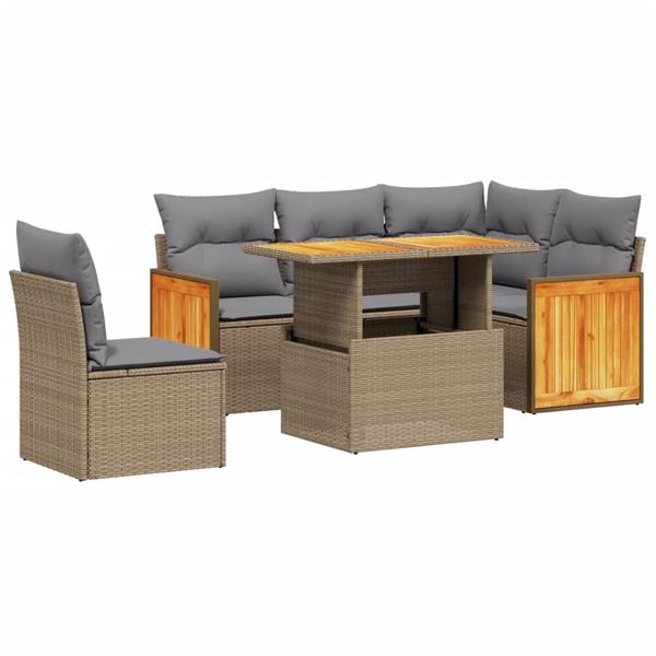 Grote foto vidaxl 6 delige loungeset met kussens poly rattan beige tuin en terras tuinmeubelen
