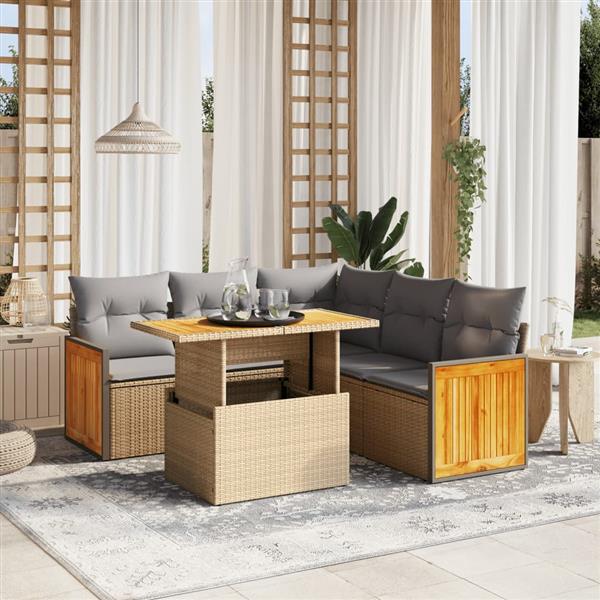 Grote foto vidaxl 6 delige loungeset met kussens poly rattan beige tuin en terras tuinmeubelen