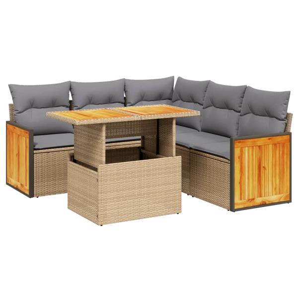 Grote foto vidaxl 6 delige loungeset met kussens poly rattan beige tuin en terras tuinmeubelen