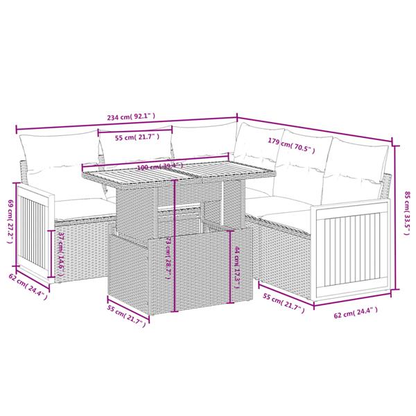 Grote foto vidaxl 6 delige loungeset met kussens poly rattan beige tuin en terras tuinmeubelen