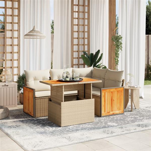 Grote foto vidaxl 5 delige loungeset met kussens poly rattan beige tuin en terras tuinmeubelen