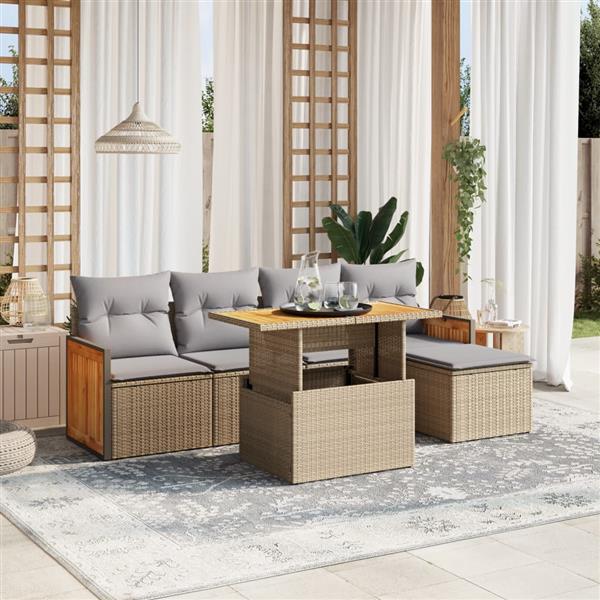 Grote foto vidaxl 6 delige loungeset met kussens poly rattan beige tuin en terras tuinmeubelen