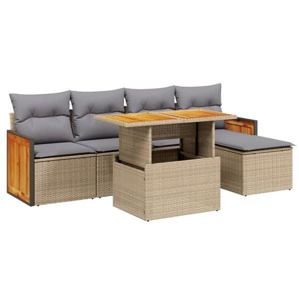 Grote foto vidaxl 6 delige loungeset met kussens poly rattan beige tuin en terras tuinmeubelen