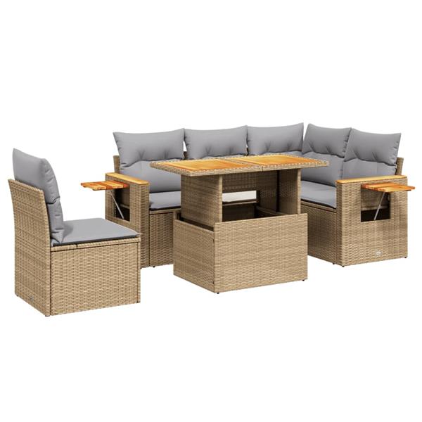 Grote foto vidaxl 6 delige loungeset met kussens poly rattan beige tuin en terras tuinmeubelen