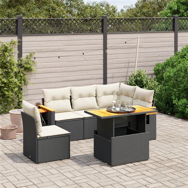 Grote foto vidaxl 6 delige loungeset met kussens poly rattan zwart tuin en terras tuinmeubelen