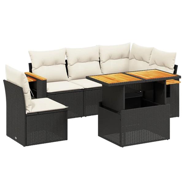 Grote foto vidaxl 6 delige loungeset met kussens poly rattan zwart tuin en terras tuinmeubelen
