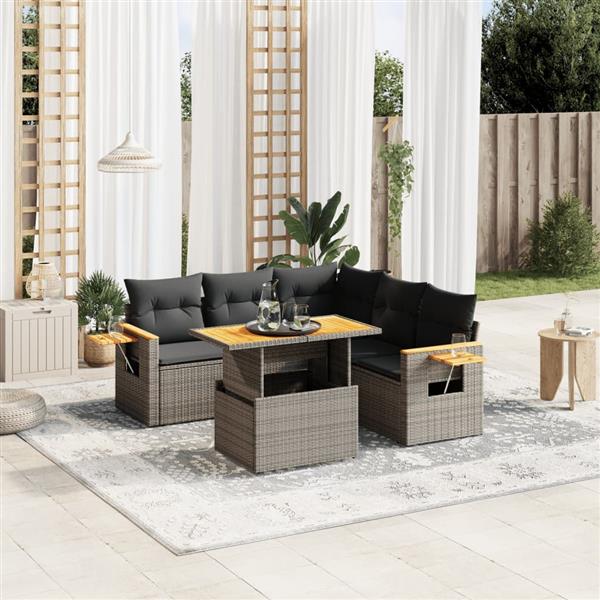 Grote foto vidaxl 6 delige loungeset met kussens poly rattan grijs tuin en terras tuinmeubelen