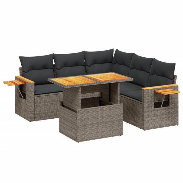Grote foto vidaxl 6 delige loungeset met kussens poly rattan grijs tuin en terras tuinmeubelen