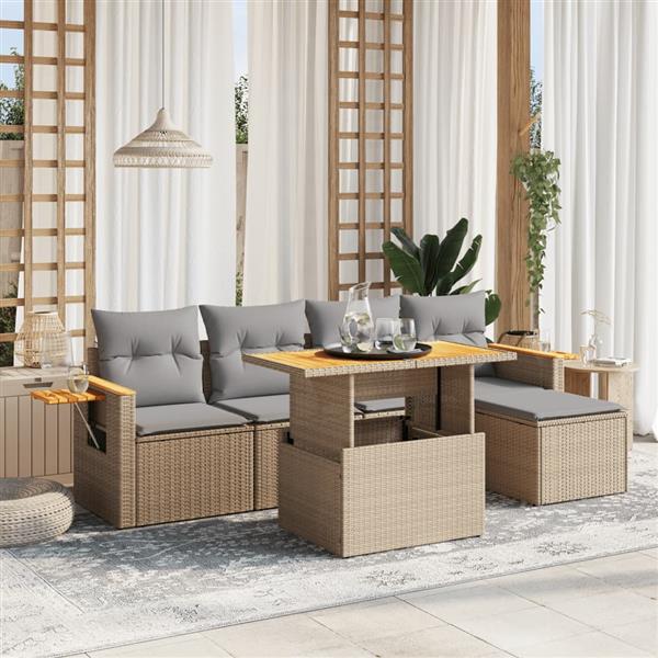 Grote foto vidaxl 6 delige loungeset met kussens poly rattan beige tuin en terras tuinmeubelen