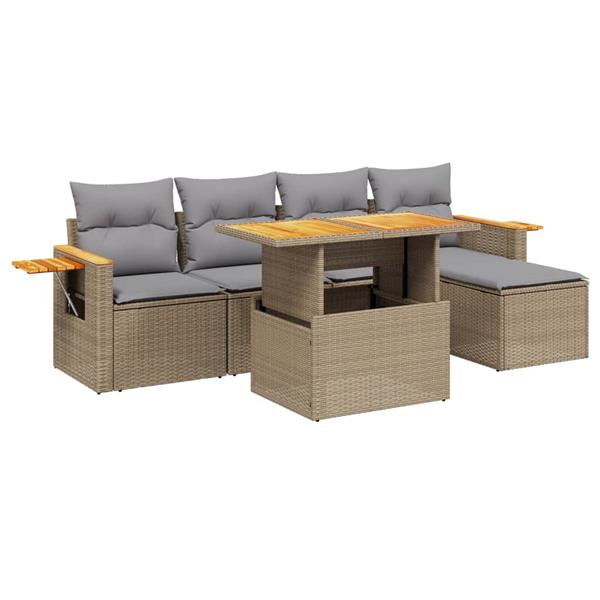 Grote foto vidaxl 6 delige loungeset met kussens poly rattan beige tuin en terras tuinmeubelen