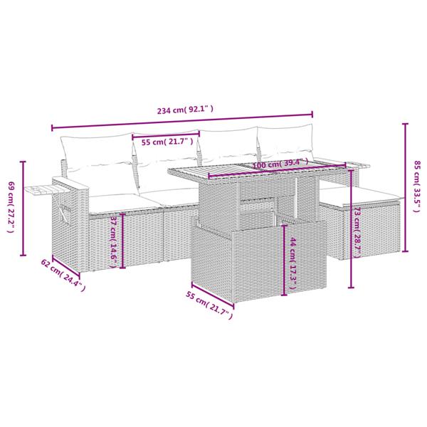 Grote foto vidaxl 6 delige loungeset met kussens poly rattan beige tuin en terras tuinmeubelen