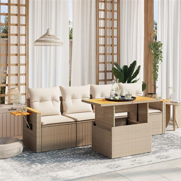 Grote foto vidaxl 5 delige loungeset met kussens poly rattan beige tuin en terras tuinmeubelen