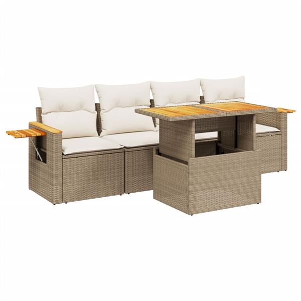 Grote foto vidaxl 5 delige loungeset met kussens poly rattan beige tuin en terras tuinmeubelen