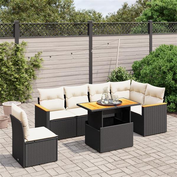 Grote foto vidaxl 7 delige loungeset met kussens poly rattan zwart tuin en terras tuinmeubelen
