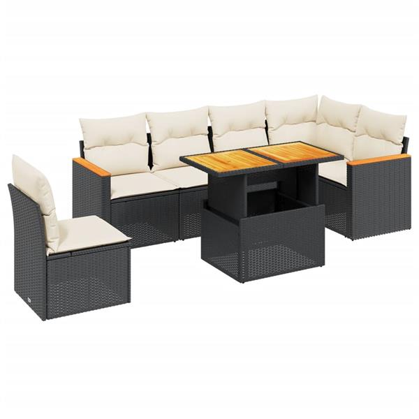 Grote foto vidaxl 7 delige loungeset met kussens poly rattan zwart tuin en terras tuinmeubelen