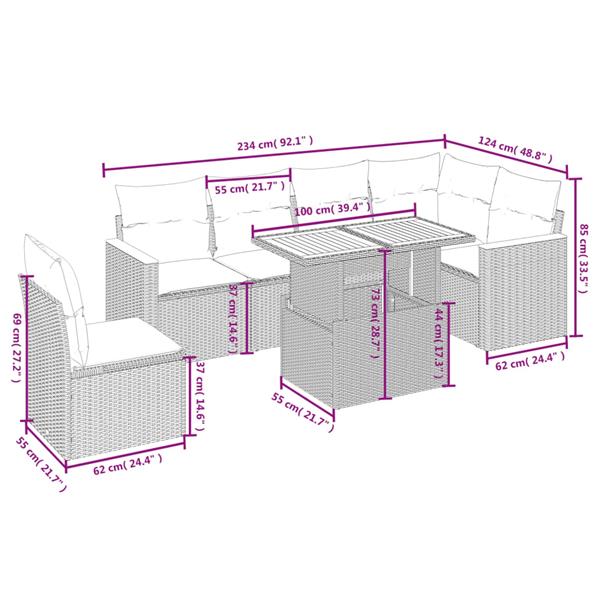 Grote foto vidaxl 7 delige loungeset met kussens poly rattan zwart tuin en terras tuinmeubelen
